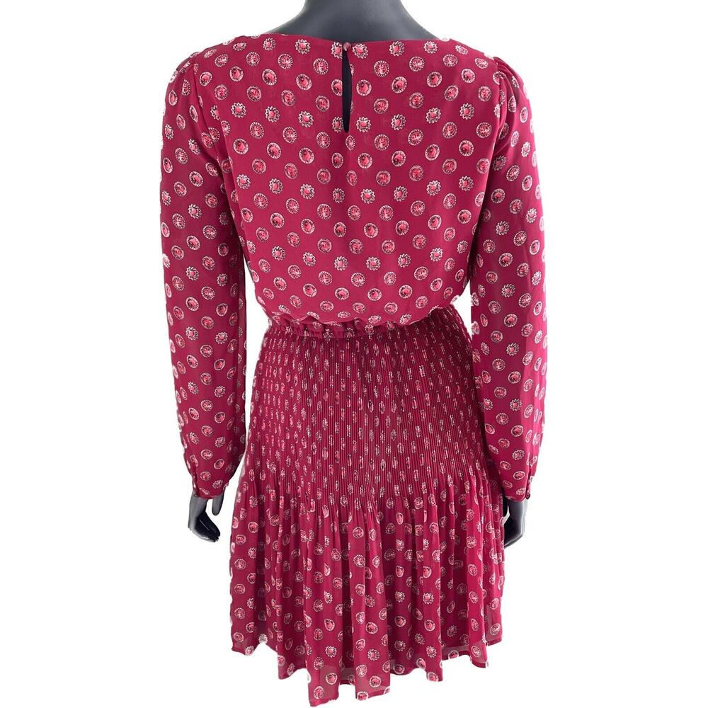 Elle Pink Pleated Dress Long Sleeve Jewel Print strawberry Pink XS - Picture 3 of 13